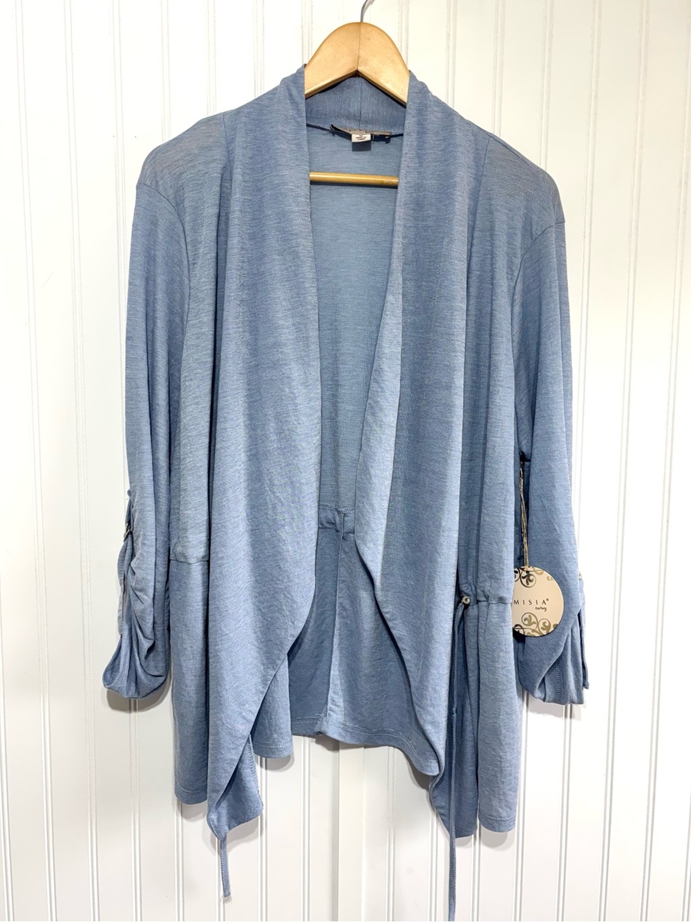Misia Curvy Blue Draped Open Front Cardigan Jacket Plus Size 1X